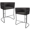Ver imagem 1 de Kit 02 Banquetas Baixa Base de Aço Preto Betina D02 Linho Cinza Escuro C-416- Lyam Decor