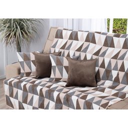Kit Manta de Sofá 2,40 X 1,50 + 4 Capas de Almofada Jacquard e Suede:losango Avelã com Marrom - 1