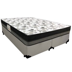 Cama Box Casal Sintético Bipartido + Colchão Ortobom Iso Dupla Face 138x188x60 Cor:branco