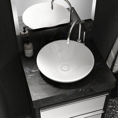 Lavatório em Porcelanato para Banheiro 50cm Top para Cuba de Apoio Preto/Black Blu