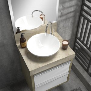 Lavatório em Porcelanato para Banheiro 50cm Top para Cuba de Apoio Blu
