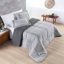 Ver imagem 2 de Kit Edredom Cobertor Celi King Dupla Face Micropercal Estampado 200 Fios 3 Peças Xadrez Grid Cinza -