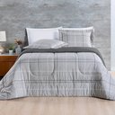 Ver imagem 3 de Kit Edredom Cobertor Celi King Dupla Face Micropercal Estampado 200 Fios 3 Peças Xadrez Grid Cinza -