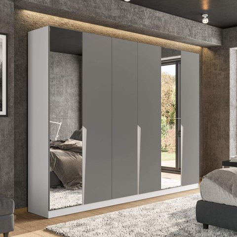 Guarda Roupa Casal 6 Portas e 4 Gavetas com Espelho 240848 Linha Porto Politorno Móveis