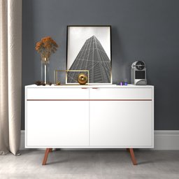 Buffet 2 Portas Assis Retrô Branco Com Cobre - Balcão Aparador Sala Cantinho do Café - 1