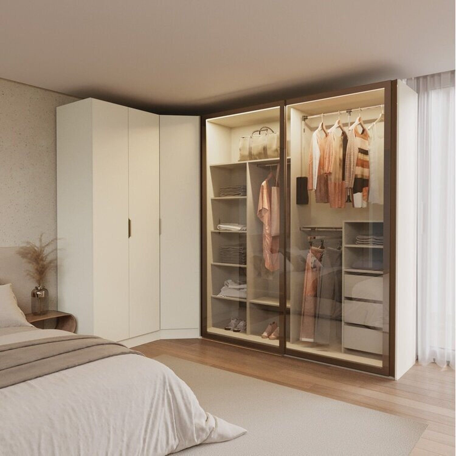 Guarda-Roupa Modulado de Canto Obliquo com 5 Portas Reflectas