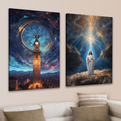 Conjunto Quadros Decorativos Sala Hall Religioso Moderno em Tecido Canvas