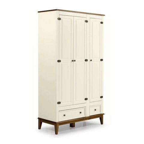 Guarda Roupa Solteiro Madeira Maciça Rústico 3 Portas 2 Gavetas Off White - Apaixone & Decore