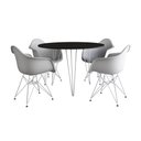 Ver imagem 6 de Mesa Jantar Redonda 90cm Preta Clips 3 Pés com 4 Poltronas Brancas Ferro Branco Preto