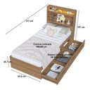Ver imagem 3 de Cama de Solteiro com 3 Gavetas Cabeceira com Organizador e Iluminação LED Genebra