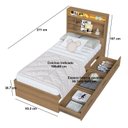 Ver imagem 3 de Cama de Solteiro com 3 Gavetas Cabeceira com Organizador e Iluminação Led Genebra