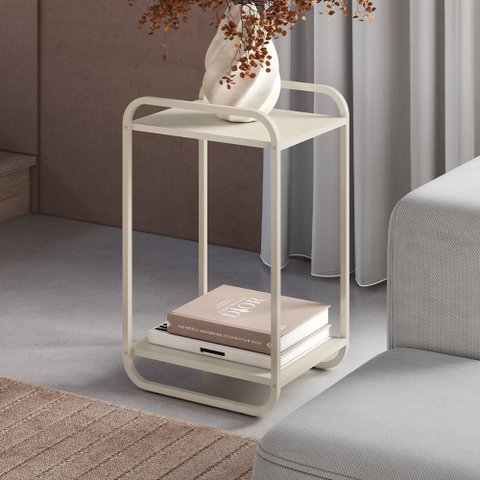 Mesa Lateral para Sala de Estar 40cm Orgânica Industrial Alek A03 Off White - Lyam Decor