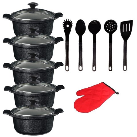 Jogo Panela Preto Craq Antiaderente Cerâmica Javaliaa1 16a24