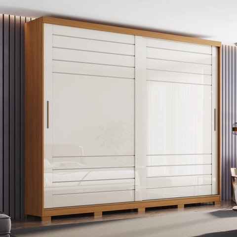 Guarda-Roupa Casal 2 Portas Deslizantes 100% MDF Cayman Off White/Cinamomo