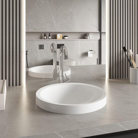 Cuba Redonda Com Torneira DL04 e Valvula Cromada ABS Branco