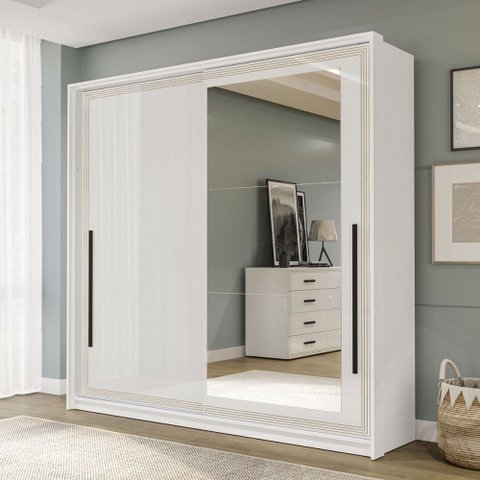 Guarda-roupa Casal Valência 2 Portas 2 Gavetas com Espelho Branco - Politorno