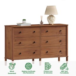Cômoda para Quarto Madeira 6 Gavetas Moderna Apoana Castanho - 3