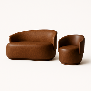 Kit Poltrona e Namoradeira Beatriz Organica Sala  Estar Courino Wisk - Montanaris Decor