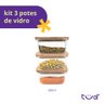 Kit 3 Potes de Vidro 380ml com Tampa de Bambu Hermético Marmita Quadrados - Tud - 4