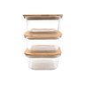 Kit 3 Potes de Vidro 380ml com Tampa de Bambu Hermético Marmita Quadrados - Tud - 3