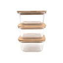 Ver imagem 3 de Kit 3 Potes de Vidro 380ml com Tampa de Bambu Hermético Marmita Quadrados - Tud