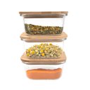 Ver imagem 1 de Kit 3 Potes de Vidro 380ml com Tampa de Bambu Hermético Marmita Quadrados - Tud