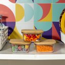 Ver imagem 6 de Kit 3 Potes de Vidro 380ml com Tampa de Bambu Hermético Marmita Quadrados - Tud