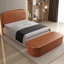 Ver imagem 7 de Cabeceira Cama Box Queen 160cm Lanna com Puff Recamier Doha W01 Couríssimo Camel - Lyam Decor