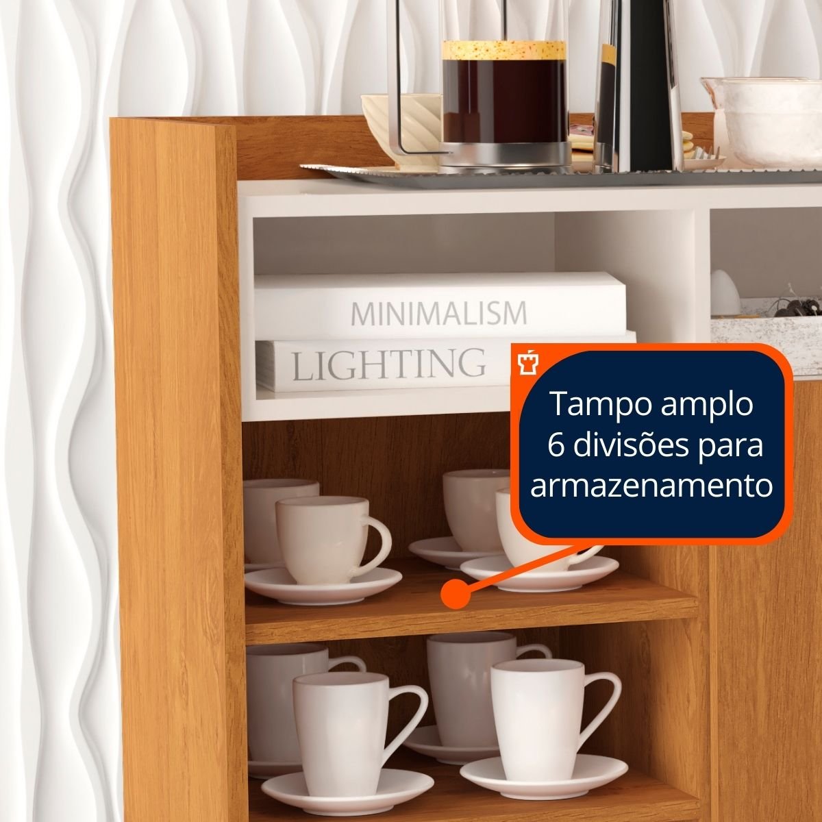 Buffet Aparador Cantinho do Café 2 Portas - Mod.2027 Cor:nature/off White - 3