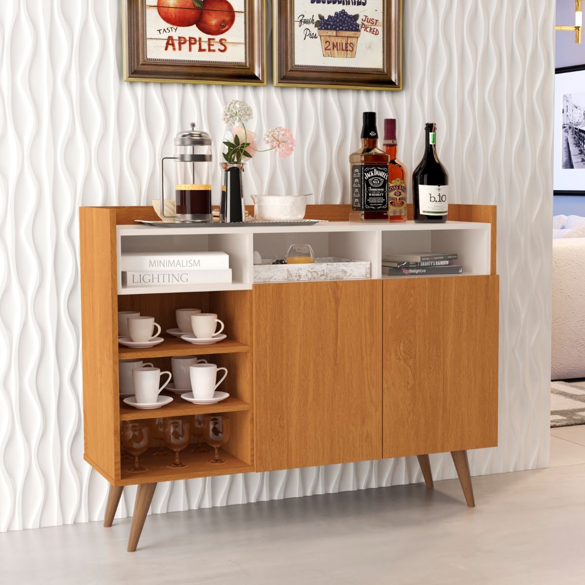 Buffet Aparador Cantinho do Café 2 Portas - Mod.2027 Cor:nature/off White - 2