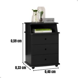 Criado Mesa de Cabeceira com 3 Gaveta e Nicho Luxo:preto - 3