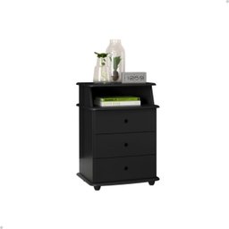 Criado Mesa de Cabeceira com 3 Gaveta e Nicho Luxo:preto - 1