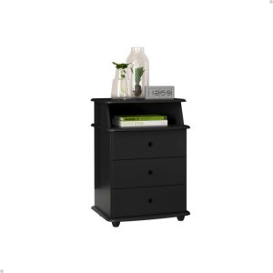 Criado Mesa de Cabeceira com 3 Gaveta e Nicho Luxo:preto