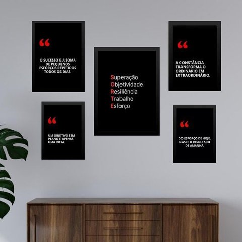 Composição 5 Quadros Motivacionais Fórmula Sucesso - com Vidro:moldura Preta