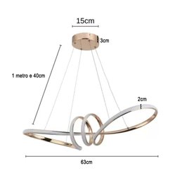Lustre Luminaria Pendente Arco Aneis Infinito 3 em 1 LED Iluminaçao Ambiente Luxo Decoraçao Casa Sal - 12