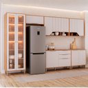 Ver imagem 1 de Cozinha Modulada 6 Peças com 1 Cristaleira 2 Balcões e 3 Armários Aéreos Celeste Cinamomo/Off White