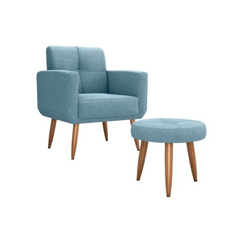 Kit Poltrona Decorativa Havana + Puff Boucle Azul F-495