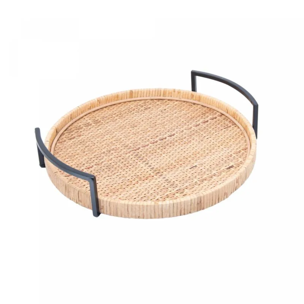 Bandeja Redonda de Fibra Natural com Alça Bali 37cm X 35cm X 7,5cm - 3