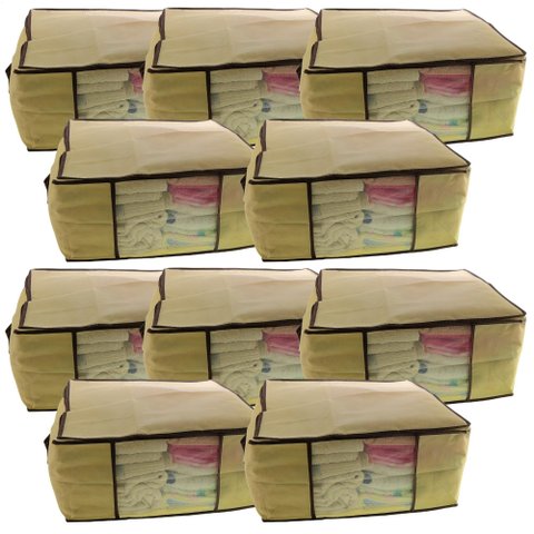 Kit 10 Caixa Organizadora Roupas Multiuso Toalha Lençóis Roupa De Cama Em TNT Dobrável 45x45x20cm