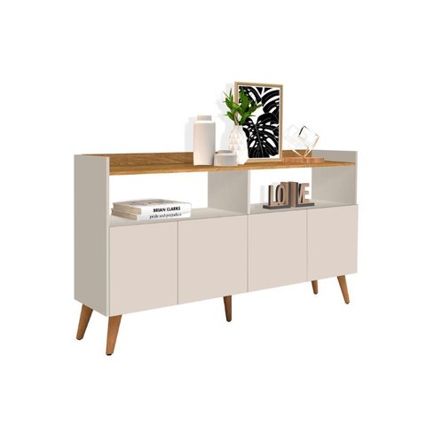 Buffet / Balcão Ma 4 Portas Estilo Retrô Cor Off White e Nature Ja