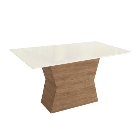 Mesa de Sala Jantar Tília C/ Tampo Madeirado C/ Vidro 90x180cm Nogueira/off White/vidro Off White