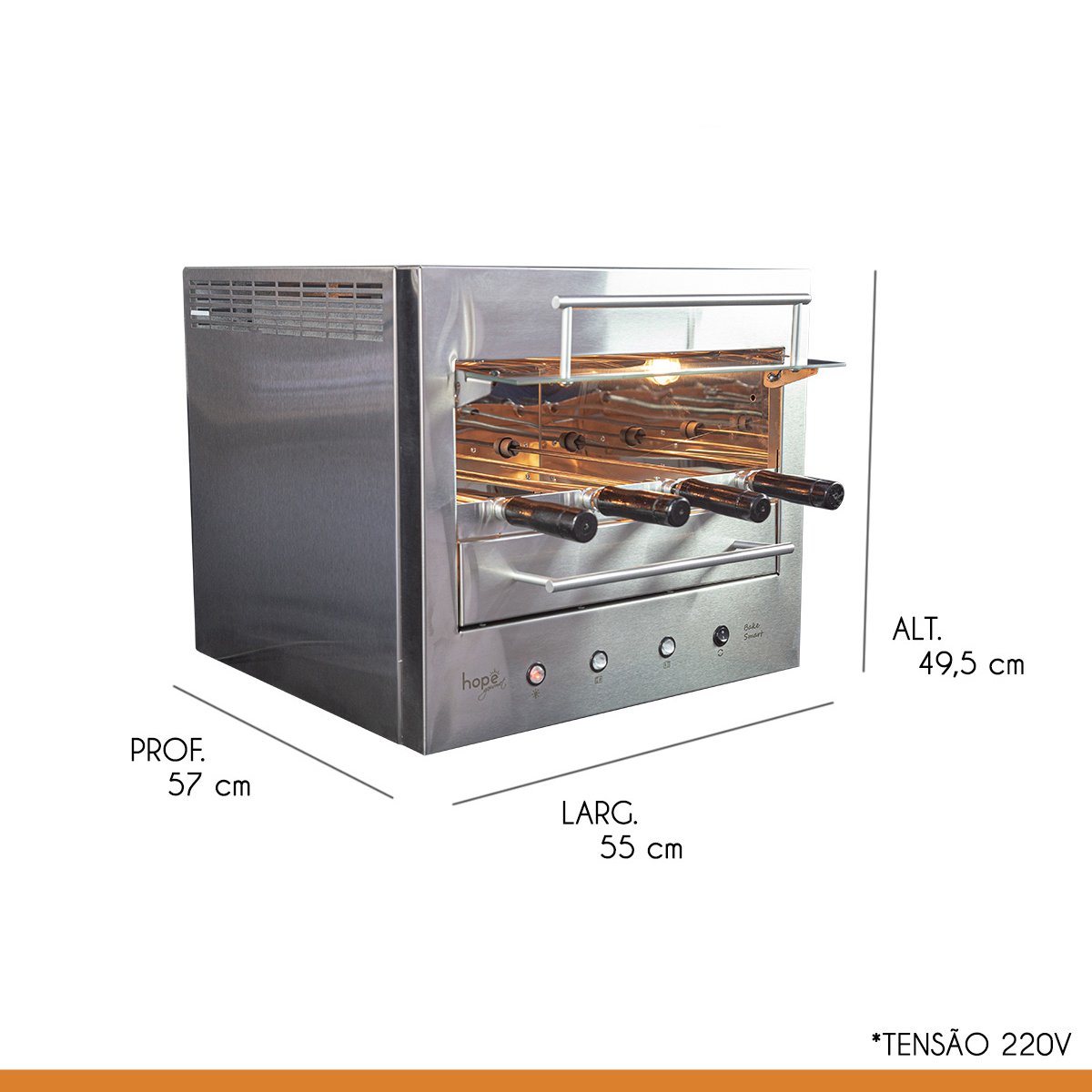 Churrasqueira Assador Gourmet Elétrica Rotativa de Bancada Aço Inox Bake Smart 04 220V - Hope - 5