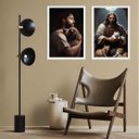 Ver imagem 2 de Kit 2 Quadros Jesus com Cães e Gatos 24x18cm - com Vidro:madeira Branca