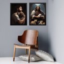 Ver imagem 1 de Kit 2 Quadros Jesus com Cães e Gatos 24x18cm - com Vidro:madeira Branca