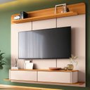 Ver imagem 1 de Painel TV 70 pol 180cm Bancada Suspensa Galax Off/Cinamomo - HB Móveis