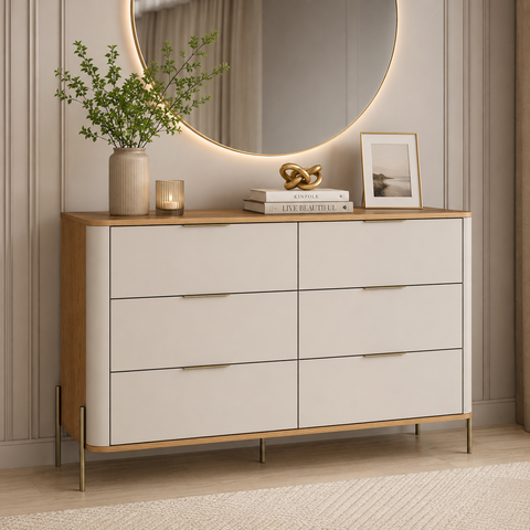Comoda Curva 6 Gavetas Bellagio Cinamomo/Off White
