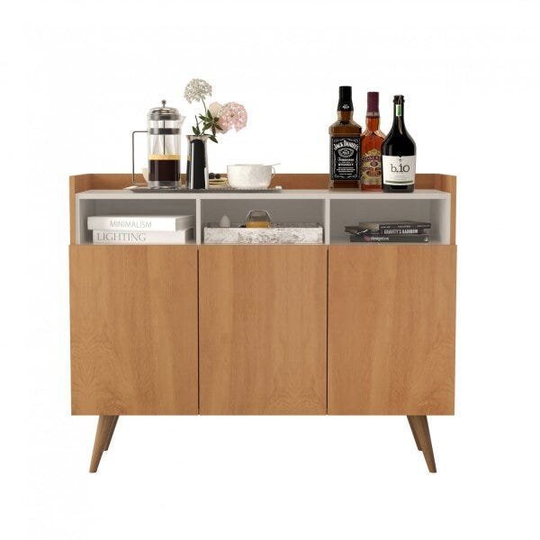 Aparador Buffet 3 Portas Life em MDP Nature/Off White 97 cm x 107.5 cm x 35 cm