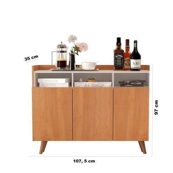 Aparador Buffet 3 Portas Life em MDP Nature/Off White 97 cm x 107.5 cm x 35 cm