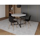 Ver imagem 1 de Mesa Industrial Base Ferro Preto em V Tampo 110cm Branco 4 Cadeiras Eames Madeira Assento Preto