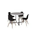 Ver imagem 2 de Mesa Industrial Base Ferro Preto em V Tampo 110cm Branco 4 Cadeiras Eames Madeira Assento Preto